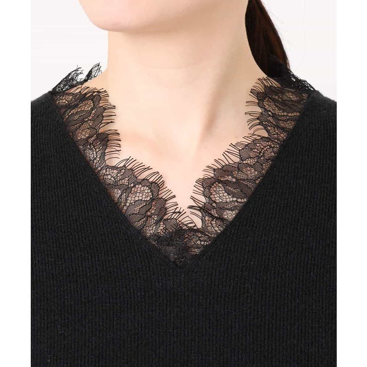 Vネックレース片畦編みニット/洗える/WEB限定サイズあり | OFUON | 詳細画像29 
