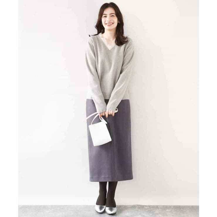 Vネックレース片畦編みニット/洗える/WEB限定サイズあり | OFUON | 詳細画像5 