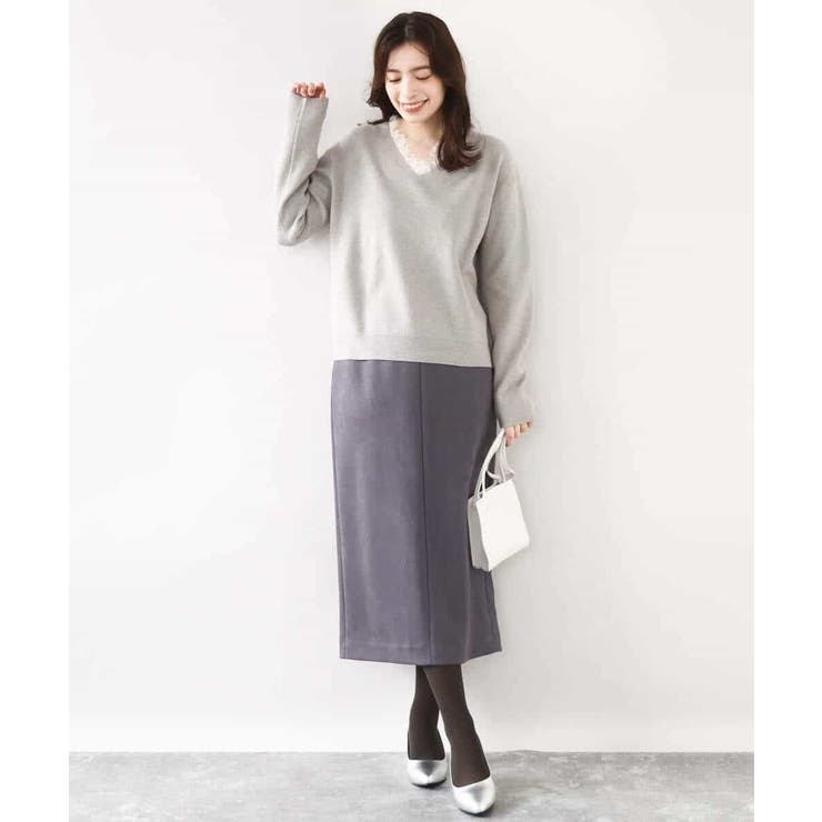 Vネックレース片畦編みニット/洗える/WEB限定サイズあり | OFUON | 詳細画像6 