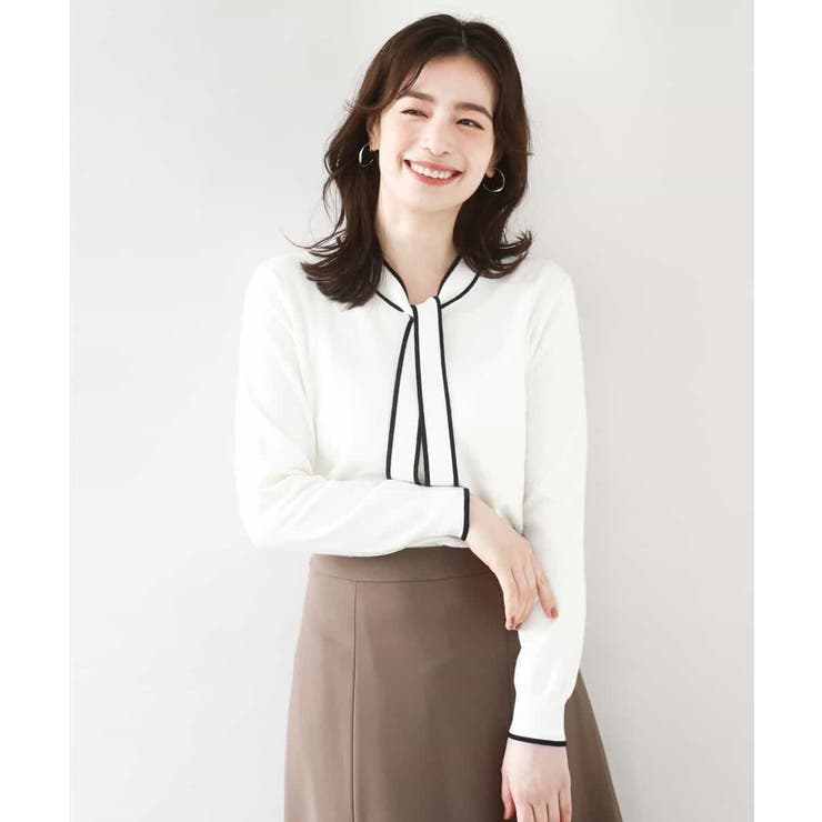 ホワイト | 配色ラインボウタイニット/洗える/WEB限定サイズあり | OFUON