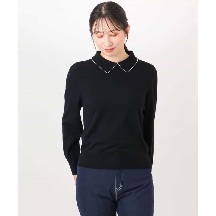 パール調ビーズ衿付きハイゲージニット/洗える | OFUON | 詳細画像25 