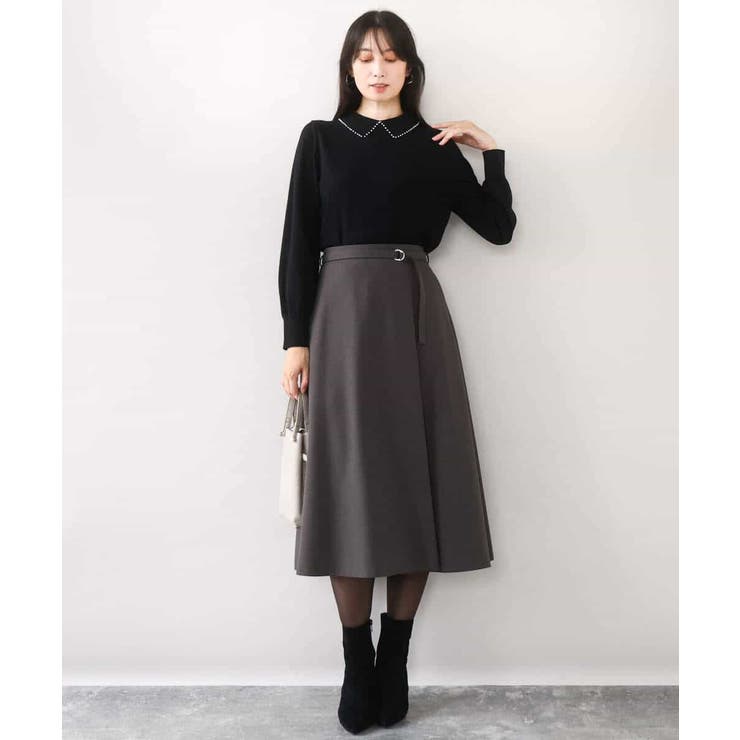 パール調ビーズ衿付きハイゲージニット/洗える | OFUON | 詳細画像4 