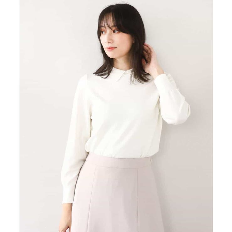 パール調ビーズ衿付きハイゲージニット/洗える | OFUON | 詳細画像7 