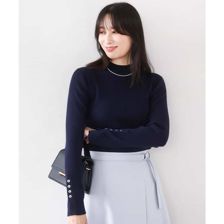 シアー切替えモックネックリブニット/洗える/WEB限定サイズあり | OFUON | 詳細画像2 