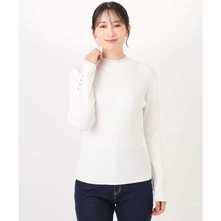 シアー切替えモックネックリブニット/洗える/WEB限定サイズあり | OFUON | 詳細画像37 
