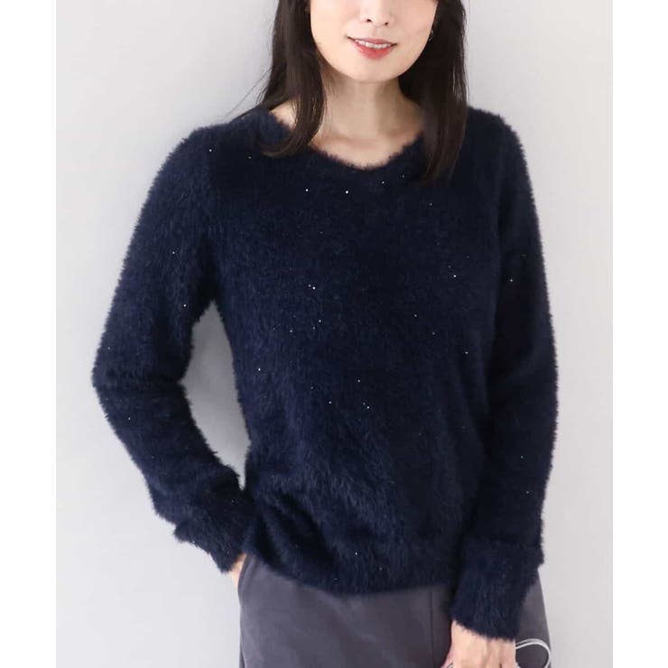 ネイビー | ミニスパンコールシャギーニット/洗える/WEB限定サイズあり | OFUON