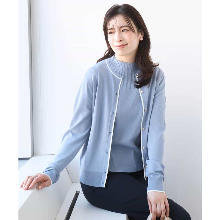 配色ラインアンサンブル（カーディガン&ニットプルオーバー） UVカット 洗える | OFUON | 詳細画像8 