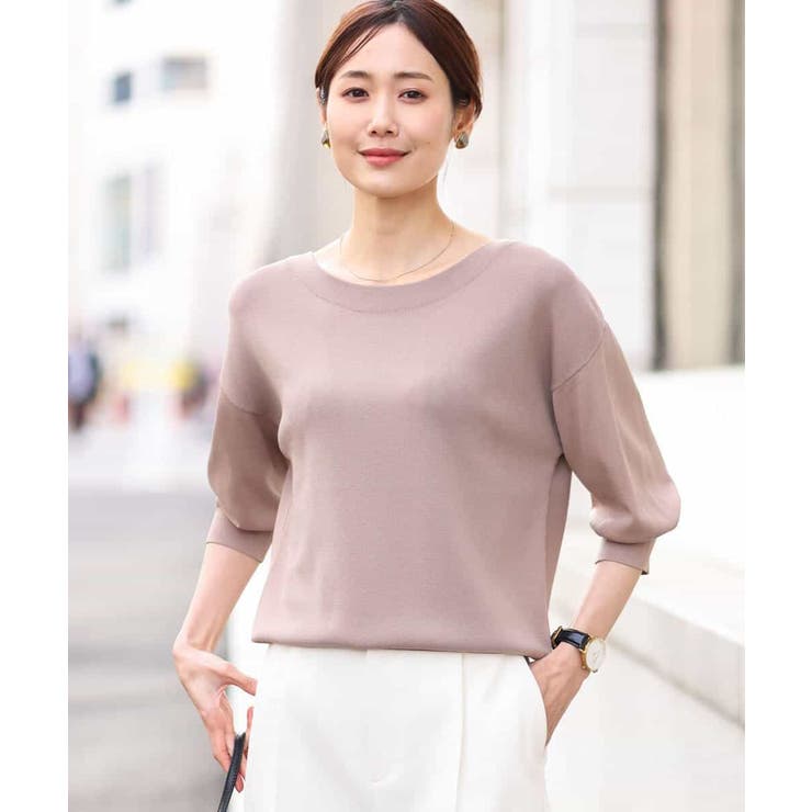 ボートネック五分袖ニット/洗える | OFUON | 詳細画像2 