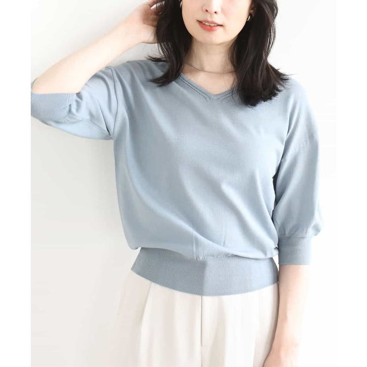 ライトブルー | ハイゲージVネックニット/UVカット/接触冷感/洗える/WEB限定サイズあり | OFUON