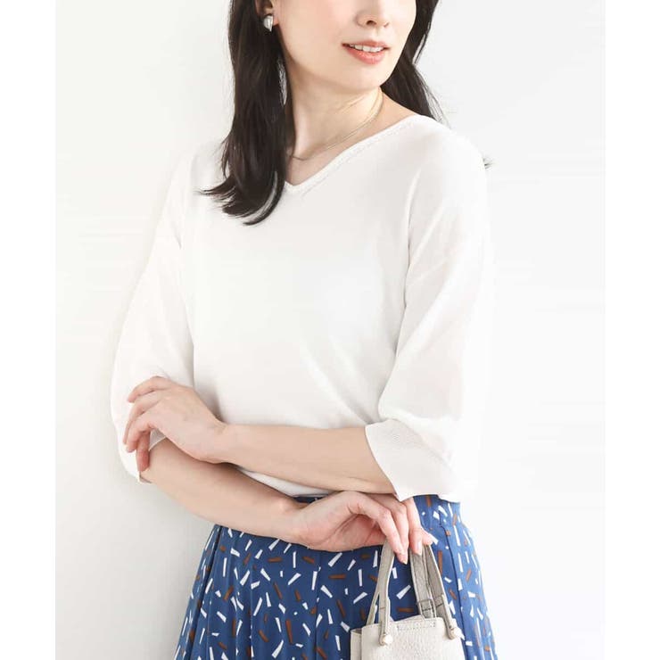 ホワイト | ハイゲージVネックニット/UVカット/接触冷感/洗える/WEB限定サイズあり | OFUON