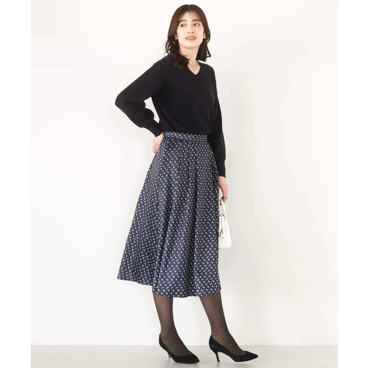 幾何柄タックフレアースカート/洗える | OFUON | 詳細画像4 