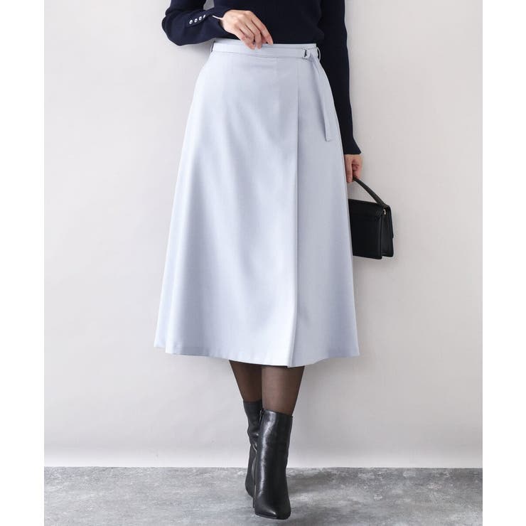 ライトブルー | ラップ風フレアースカート/洗える/WEB限定サイズあり | OFUON