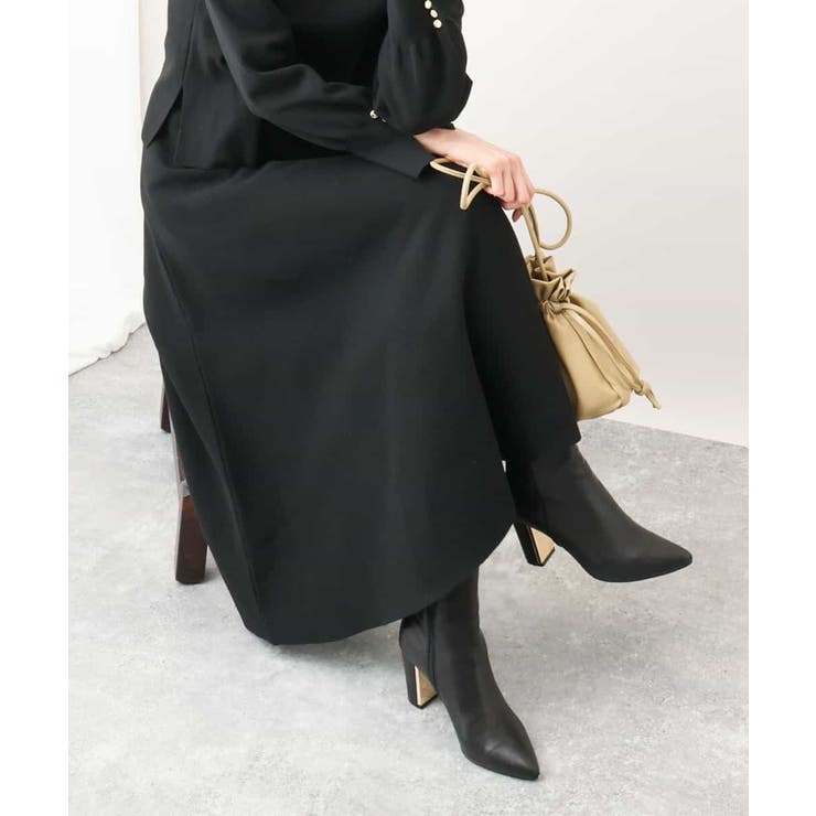 ブラック | フレアーニットスカート/洗える | OFUON