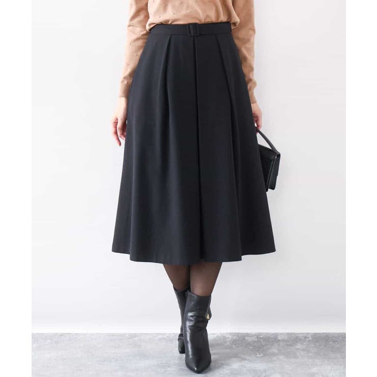 ブラック | タックフレアースカート/洗える | OFUON