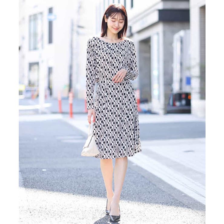 スクエア幾何柄ジャージスカート/洗える | OFUON | 詳細画像4 