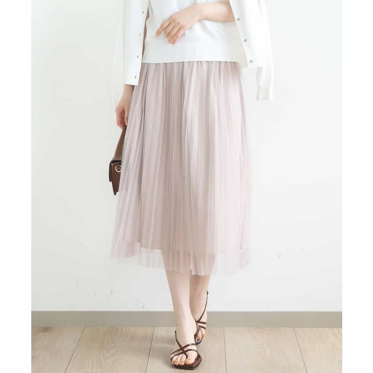 ベージュ | ドット柄チュールプリーツスカート/洗える | OFUON