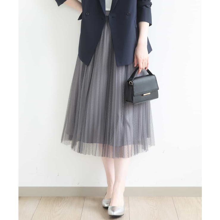 グレー | ドット柄チュールプリーツスカート/洗える | OFUON