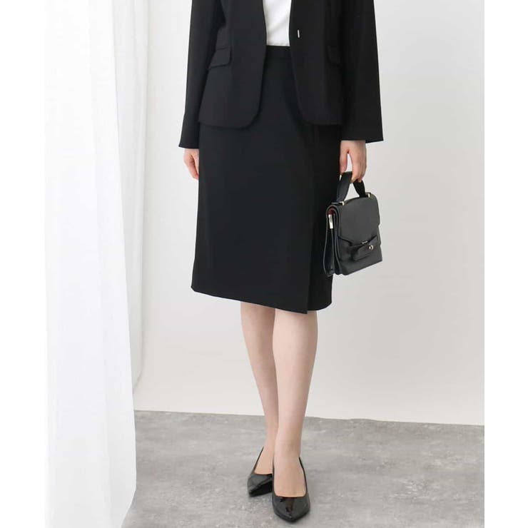 ブラック | [セットアップ対応]ストレッチラップ風スカート/洗える | OFUON