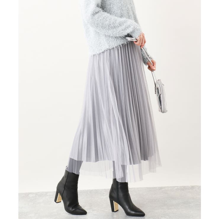 チュールサテンプリーツスカート/洗える | OFUON | 詳細画像1 