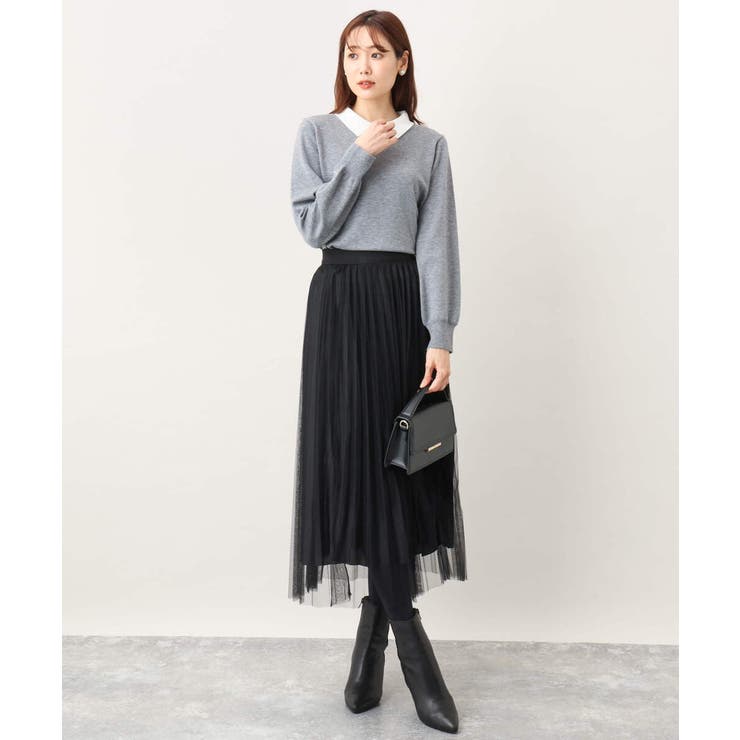 チュールサテンプリーツスカート/洗える | OFUON | 詳細画像33 