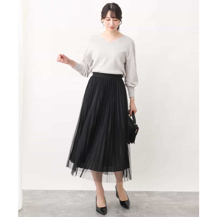 チュールサテンプリーツスカート/洗える | OFUON | 詳細画像4 