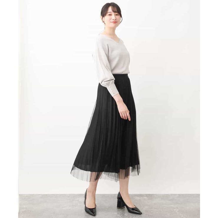 チュールサテンプリーツスカート/洗える | OFUON | 詳細画像6 