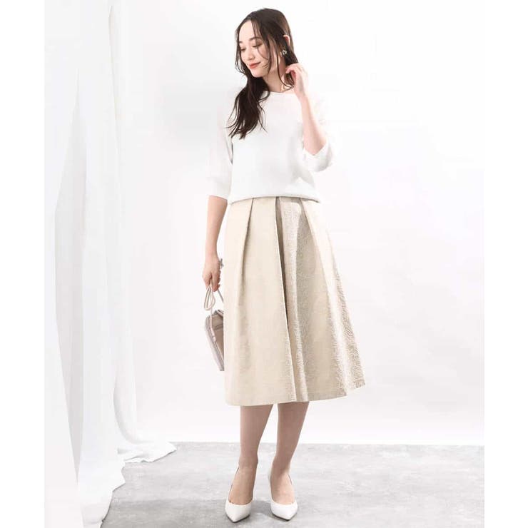 フロッキープリントタックスカート | OFUON | 詳細画像6 