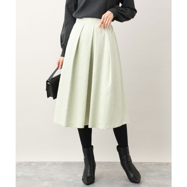 ライトグリーン | フロッキープリントタックスカート | OFUON