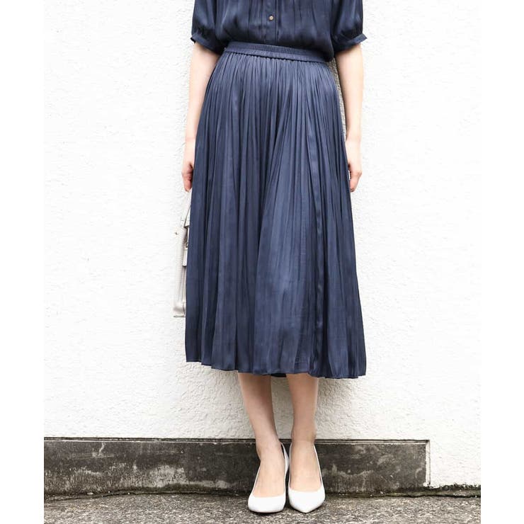 サテンプリーツ加工フレアースカート/洗える | OFUON | 詳細画像2 