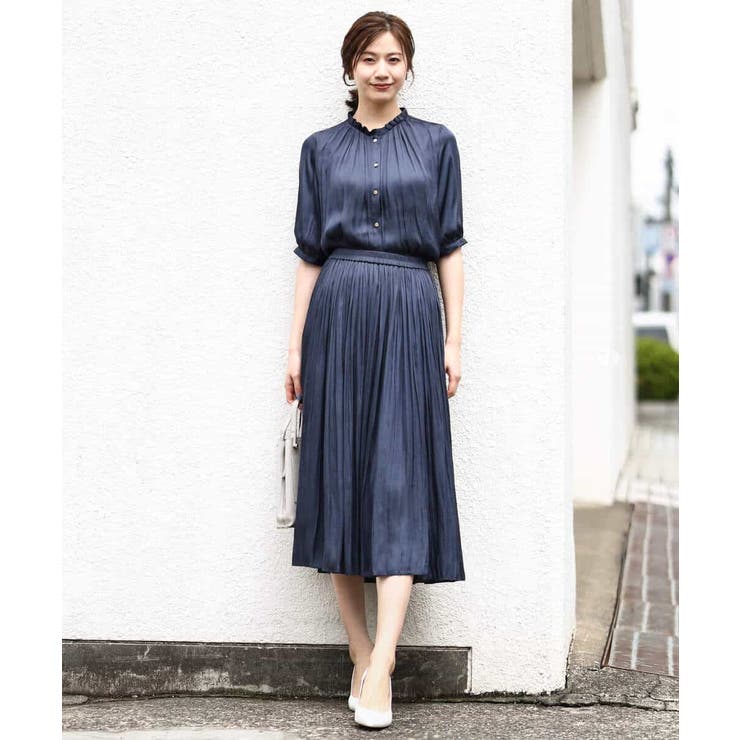 サテンプリーツ加工フレアースカート/洗える | OFUON | 詳細画像3 