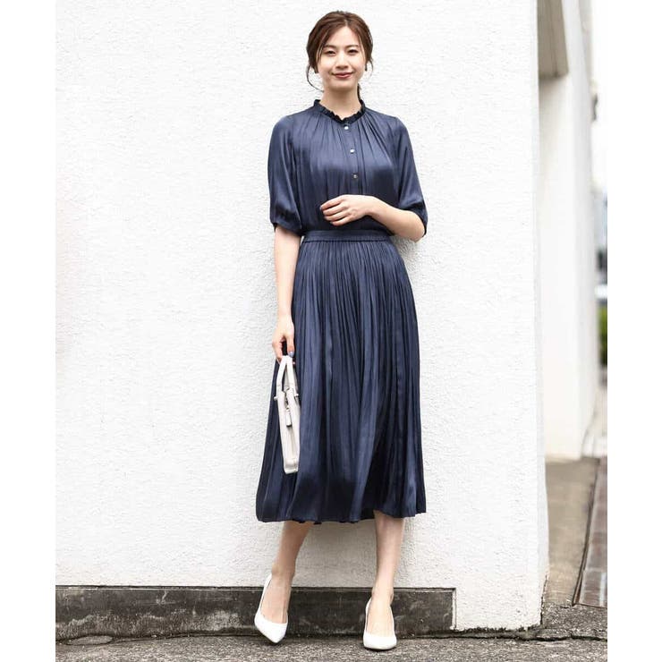 サテンプリーツ加工フレアースカート/洗える | OFUON | 詳細画像6 