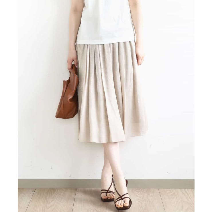 ベージュ | 楊柳ラメタックギャザースカート/洗える | OFUON
