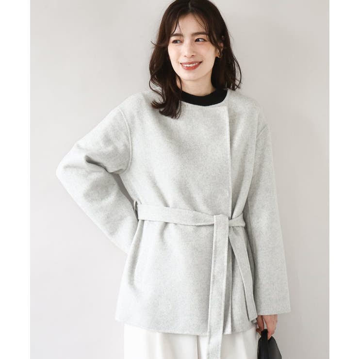 スムースリバー ノーカラーミドル丈コート | OFUON | 詳細画像1 