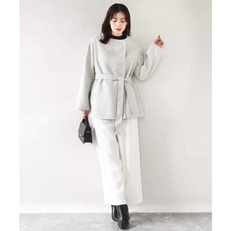 スムースリバー ノーカラーミドル丈コート | OFUON | 詳細画像10 