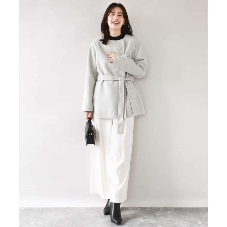 スムースリバー ノーカラーミドル丈コート | OFUON | 詳細画像13 
