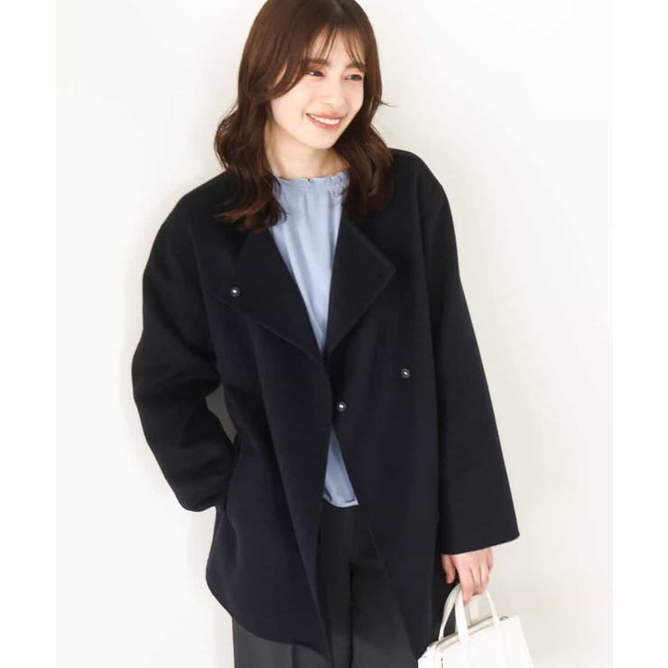 スムースリバー ノーカラーミドル丈コート | OFUON | 詳細画像2 