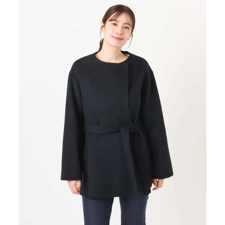 スムースリバー ノーカラーミドル丈コート | OFUON | 詳細画像30 