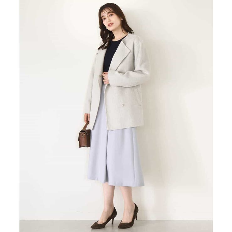 スムースリバー ノーカラーミドル丈コート | OFUON | 詳細画像9 