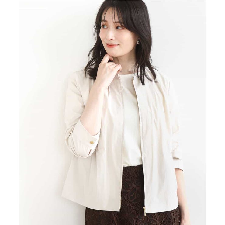 ナイロンストレッチノーカラーブルゾン/洗える/WEB限定サイズあり | OFUON | 詳細画像1 