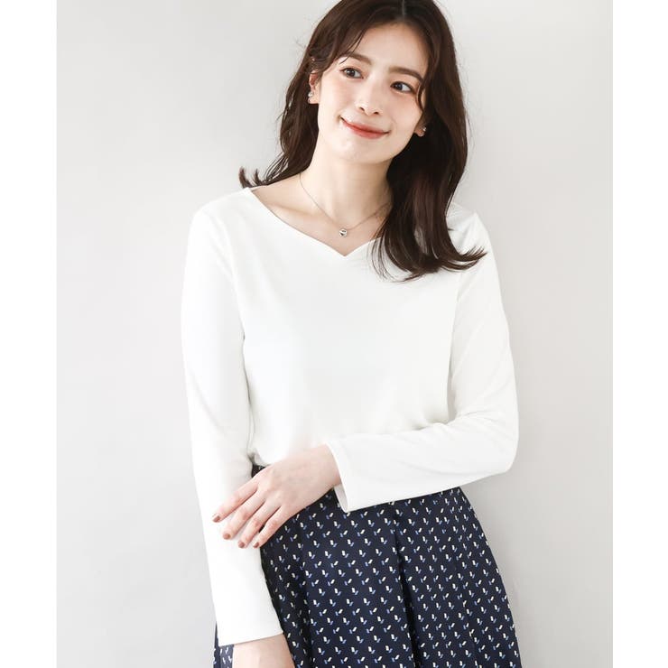 ハートネックコットンカットソー/洗える/WEB限定サイズあり | OFUON | 詳細画像1 