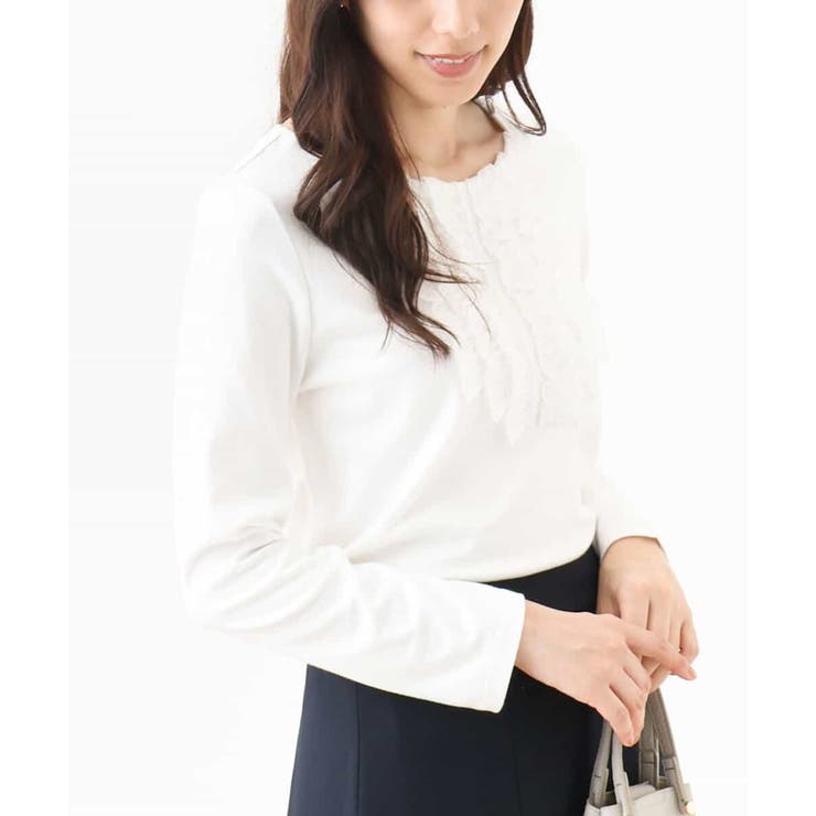 ホワイト | ミニフリルディティールコットンカットソー/洗える/WEB限定サイズあり | OFUON