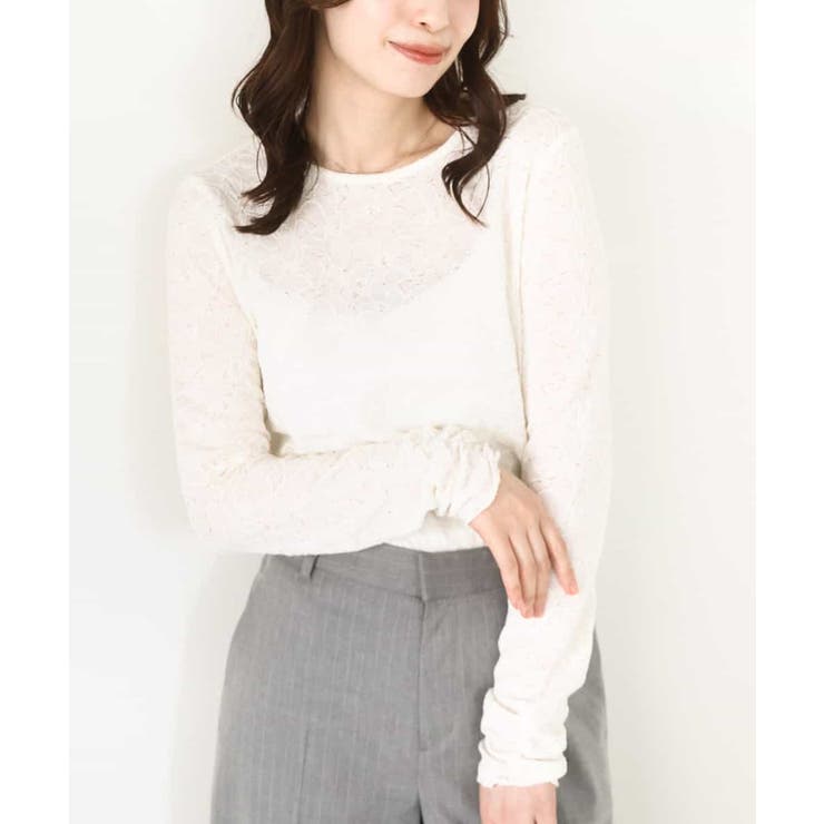 アイボリー | シャーリングデザインレースカットソー/洗える/WEB限定サイズあり | OFUON