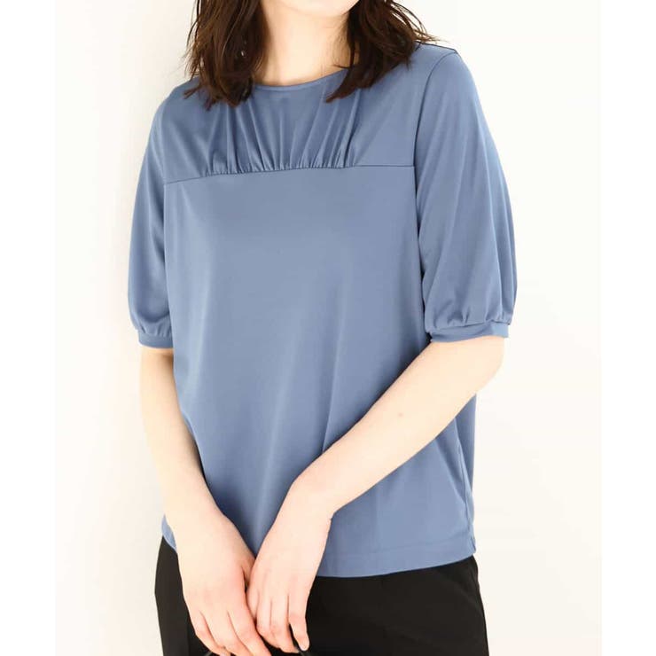ブルー | ギャザーデザインカットソー/接触冷感・UVカット/洗える/WEB限定サイズあり | OFUON