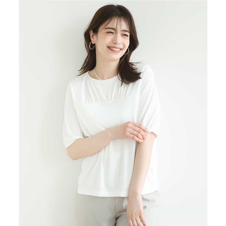 ホワイト | ギャザーデザインカットソー/接触冷感・UVカット/洗える/WEB限定サイズあり | OFUON