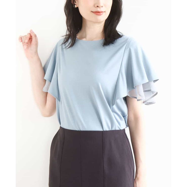 ライトブルー | ティアードフリルスリーブカットソー UVカット 接触冷感 | OFUON