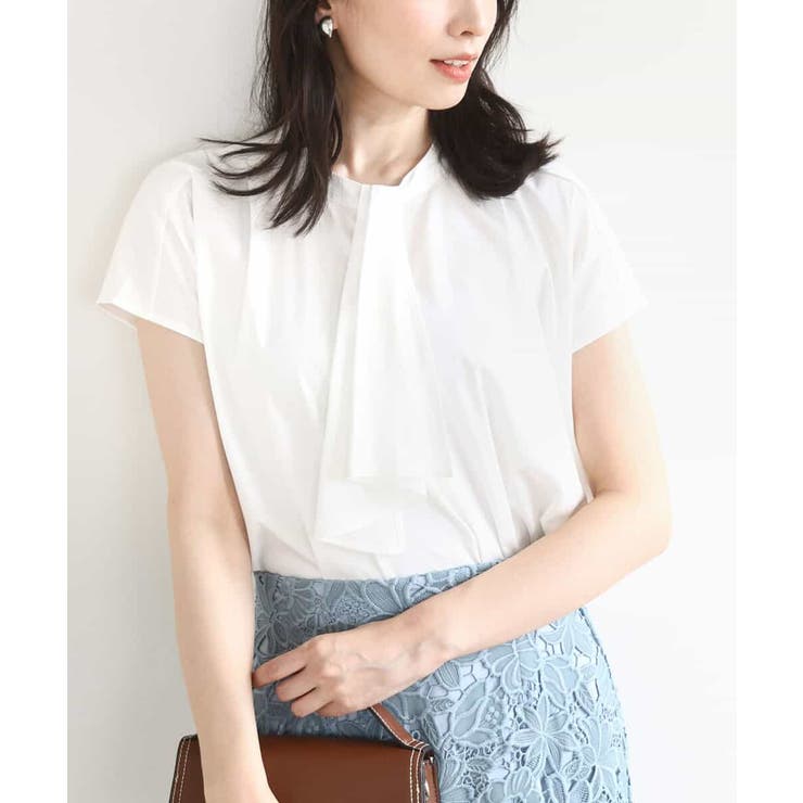 ホワイト | ラッフルタイデザインカットソー/接触冷感/洗える/WEB限定サイズあり | OFUON