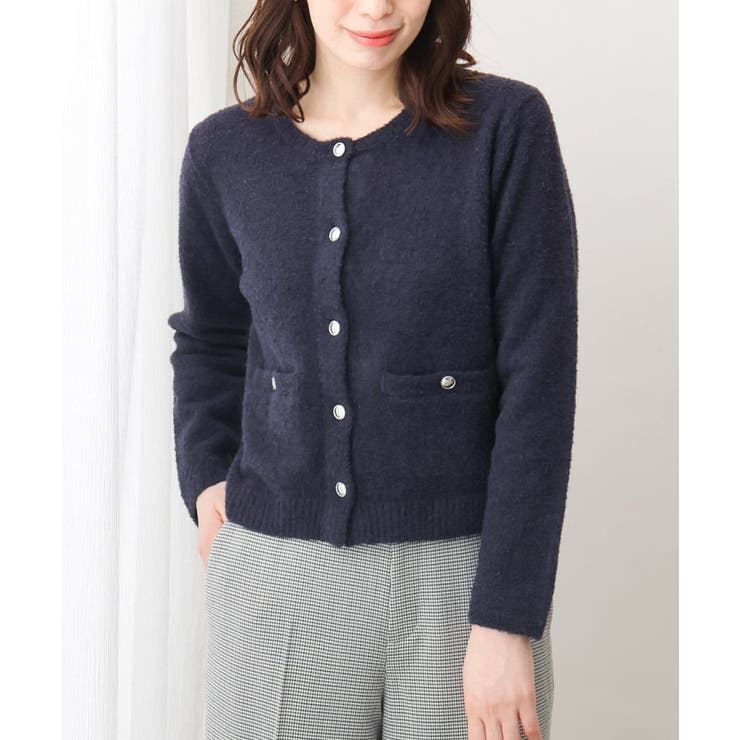 ネイビー | ミニブークレーニットカーディガン/洗える/WEB限定サイズあり | OFUON