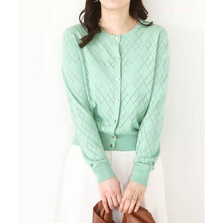 ダイヤ柄ニットカーディガン/洗える/WEB限定サイズあり | OFUON | 詳細画像1 