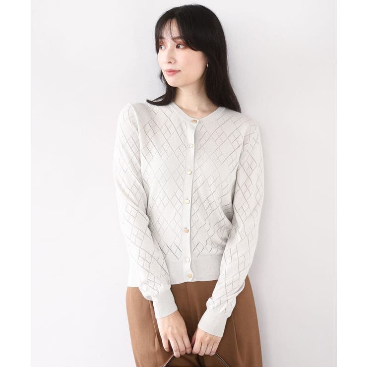 ライトグレー | ダイヤ柄ニットカーディガン/洗える/WEB限定サイズあり | OFUON