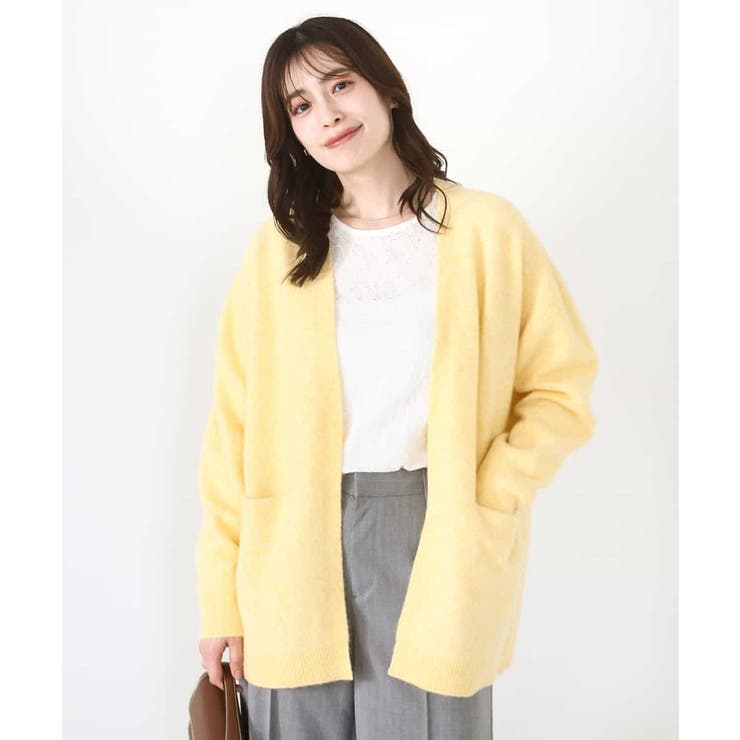 ライトイエロー | ソフト起毛ニットカーディガン/洗える/WEB限定サイズあり | OFUON